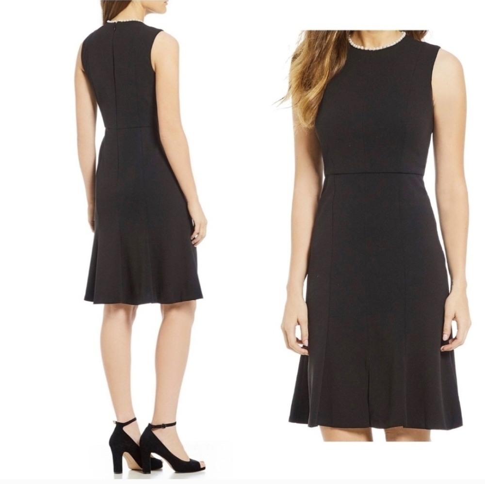 DONNA MORGAN Black Dress Pearl Neckline - Size 16